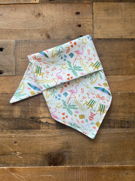 Beach Babe Dog Bandana Flamingos Beach Chars Umbrellas Drinks Palm Trees Sea Shells