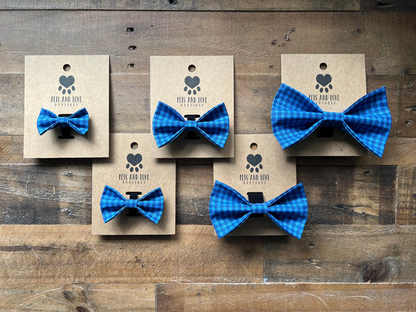 Dark Blue Plaid Dog Bow Tie