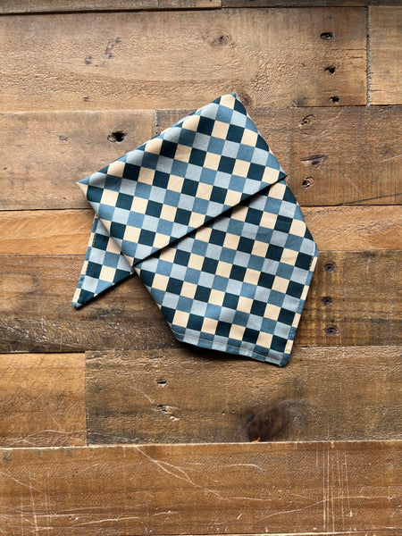 Blue and Beige Checkerboard Dog Bandana