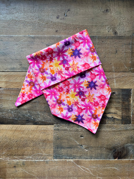Bright Pink, purple, yellow, and orange Floral patterned dog Bandana