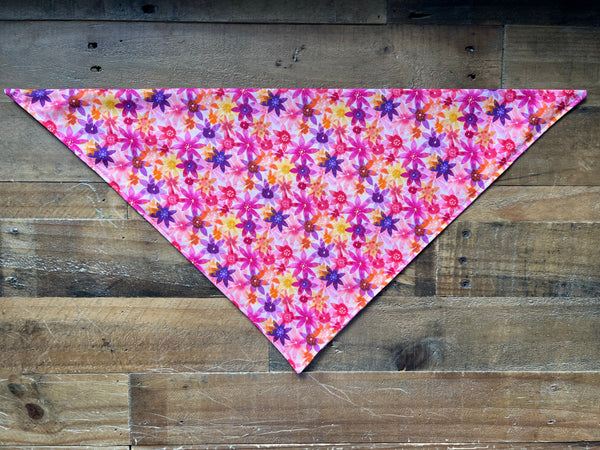 Bright Pink, purple, yellow, and orange Floral patterned dog Bandana