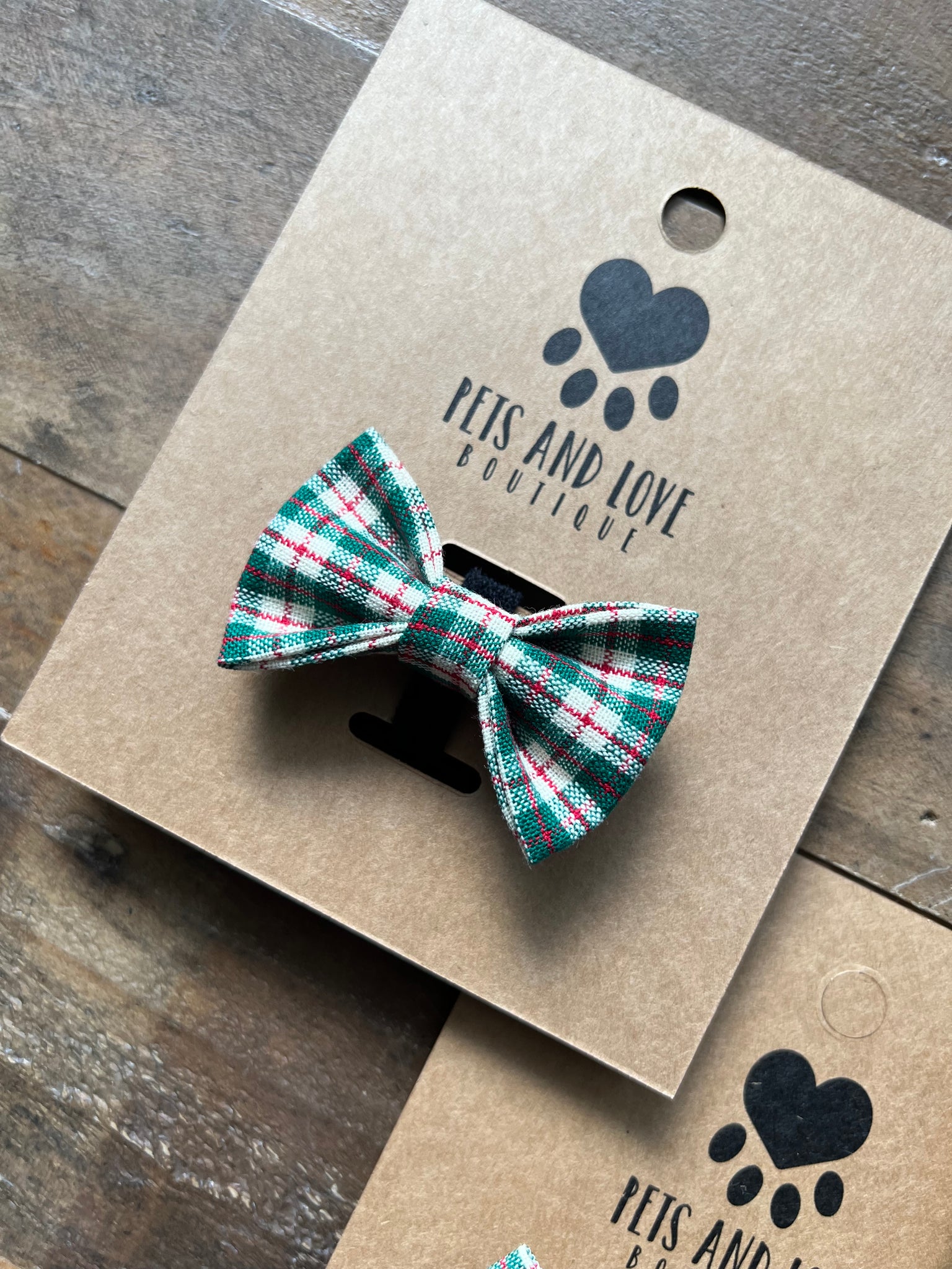 Christmas Green and Red Plaid Dog Bow Tie