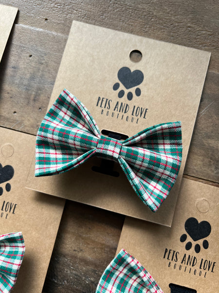 Christmas Green and Red Plaid Dog Bow Tie