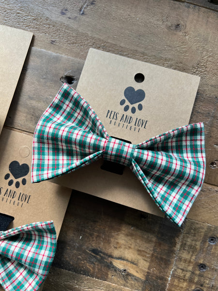 Christmas Green and Red Plaid Dog Bow Tie