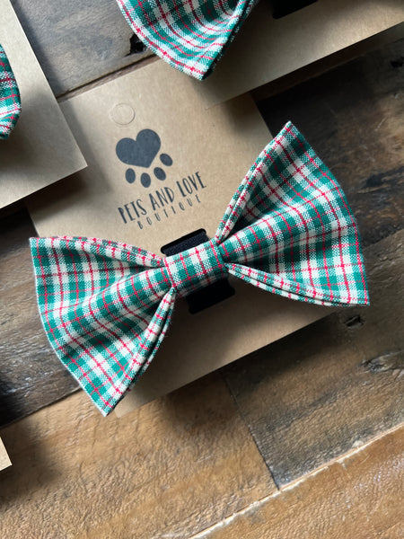 Christmas Green and Red Plaid Dog Bow Tie