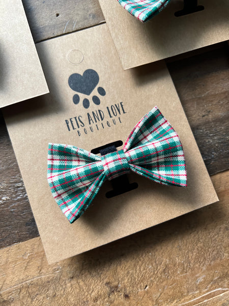 Christmas Green and Red Plaid Dog Bow Tie