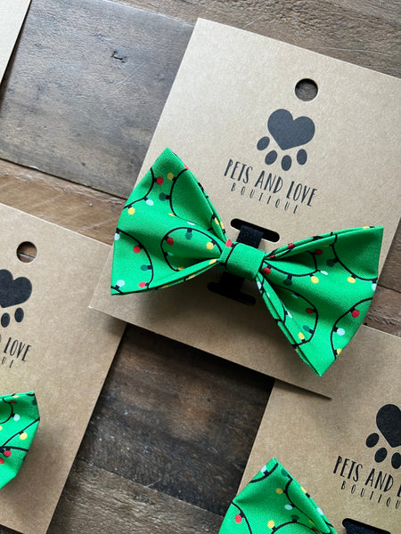 Christmas Lights Pet Bow Tie - Green