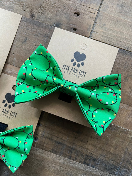 Christmas Lights Pet Bow Tie - Green