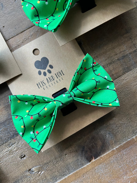 Christmas Lights Pet Bow Tie - Green