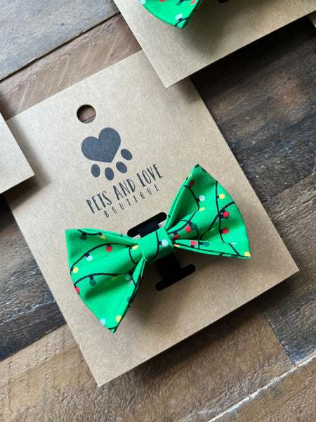 Christmas Lights Pet Bow Tie - Green