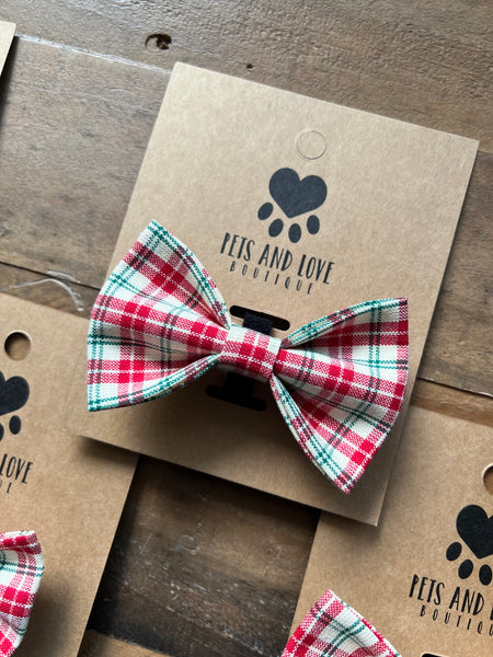 Christmas Red and Cream Dog Bow Tie