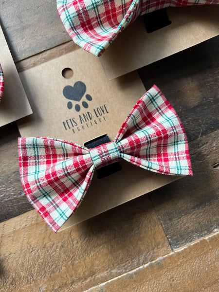 Christmas Red and Cream Dog Bow Tie