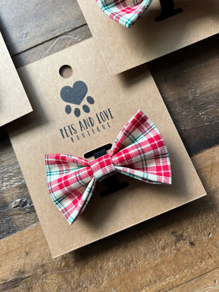 Christmas Red and Cream Dog Bow Tie