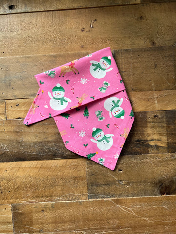 Christmas Snowman Dog Bandana - Pink