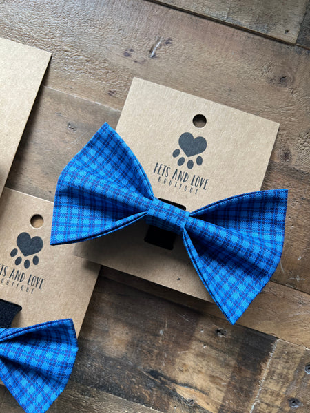 Dark Blue Plaid Dog Bow Tie