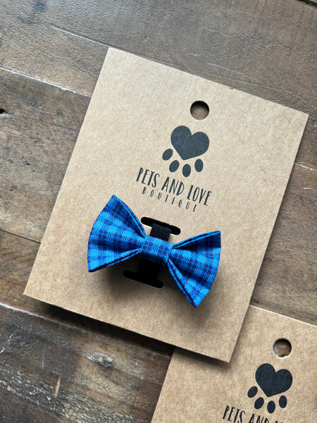 Dark Blue Plaid Dog Bow Tie