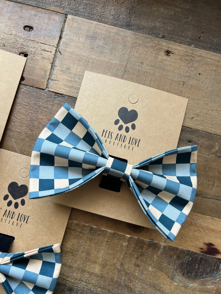 Blue Checkerboard Pet Bow Tie