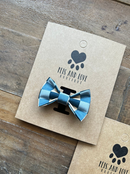 Blue Checkerboard Dog or Cat Bow Tie