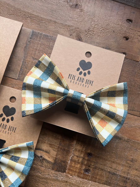 Fall Blue Plaid Dog Bow Tie / Cat Bow Tie