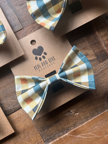 Fall Blue Plaid Dog Bow Tie / Cat Bow Tie