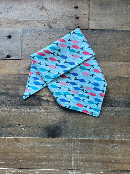 Multi Color Fish Waves in Background Dog  Bandana