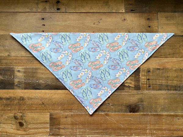 Multi Color Flip Flops Pattern on a light blue background Dog Bandana