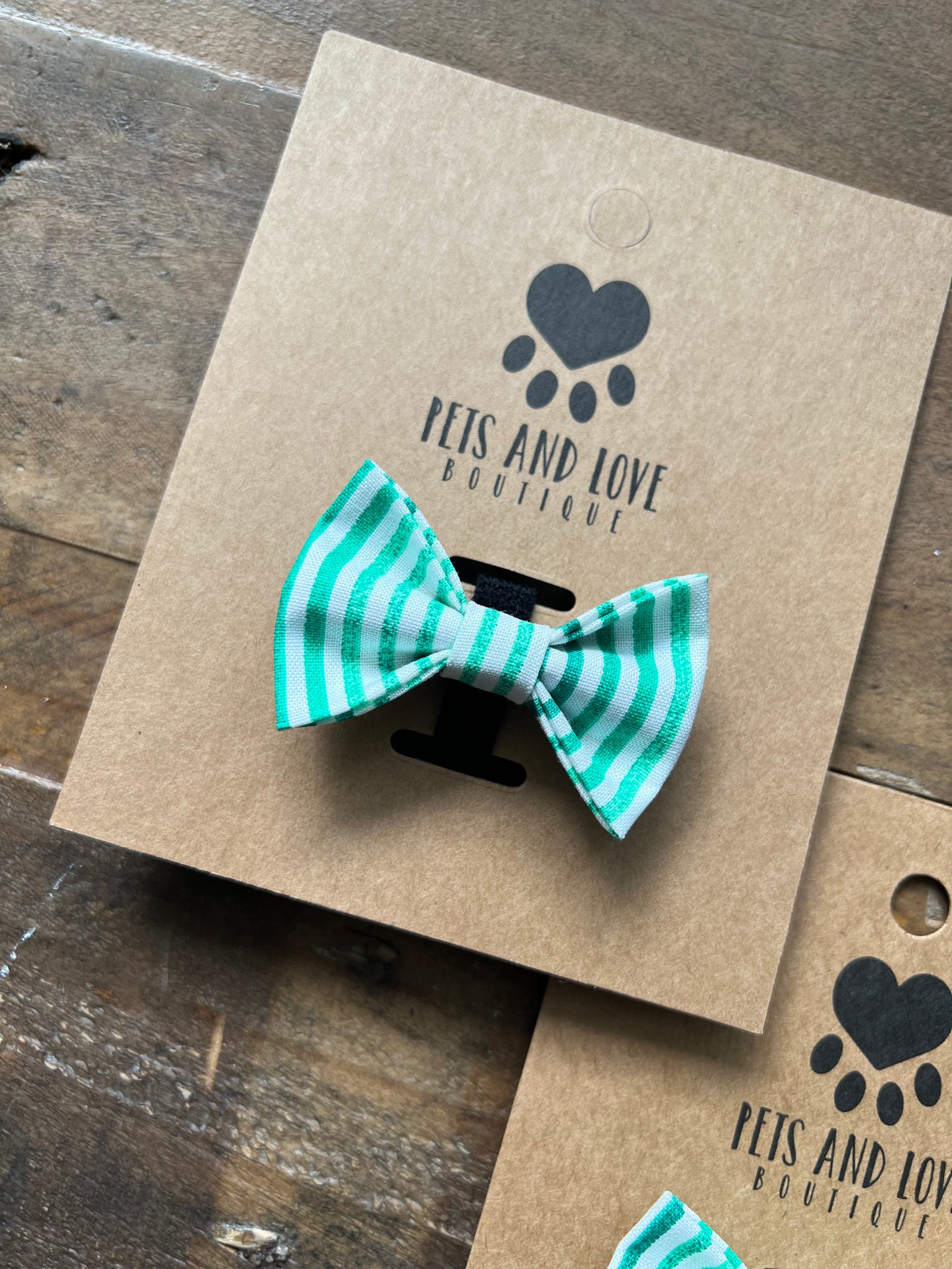 Green and White Stripes Dog Bow Tie