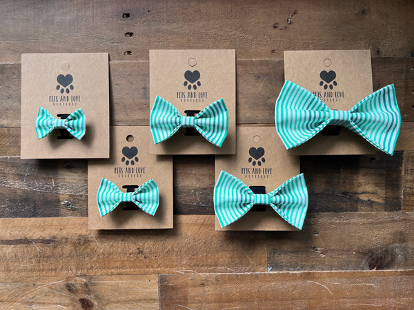 Green and White Stripes Dog Bow Tie