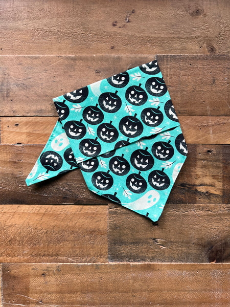 Halloween Pumpkins and Ghosts Dog Bandana - Teal