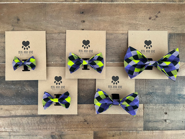 Halloween Purple and Green Plaid Bow Tie