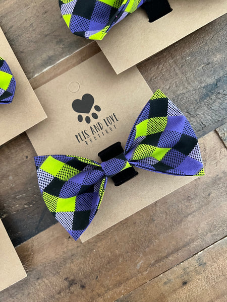 Halloween Purple and Green Plaid Bow Tie