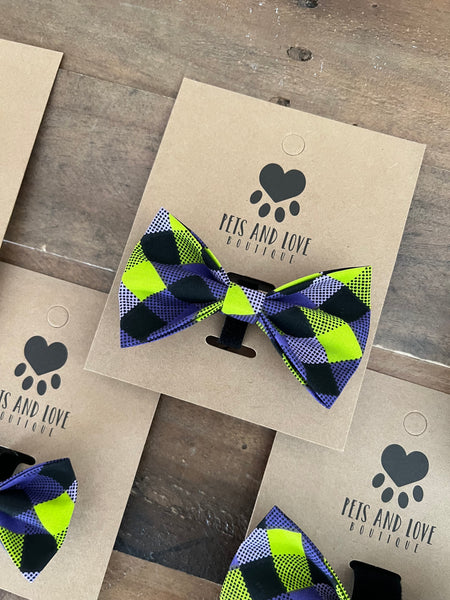 Halloween Purple and Green Plaid Bow Tie