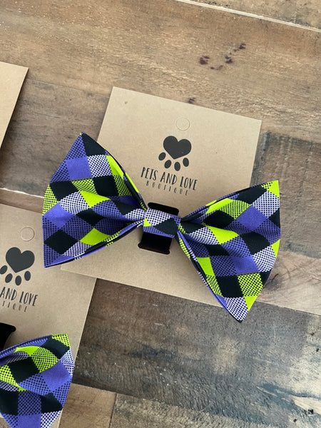 Halloween Purple and Green Plaid Bow Tie