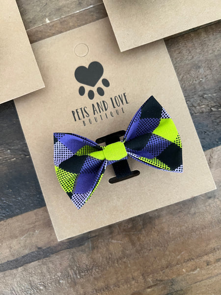 Halloween Purple and Green Plaid Bow Tie