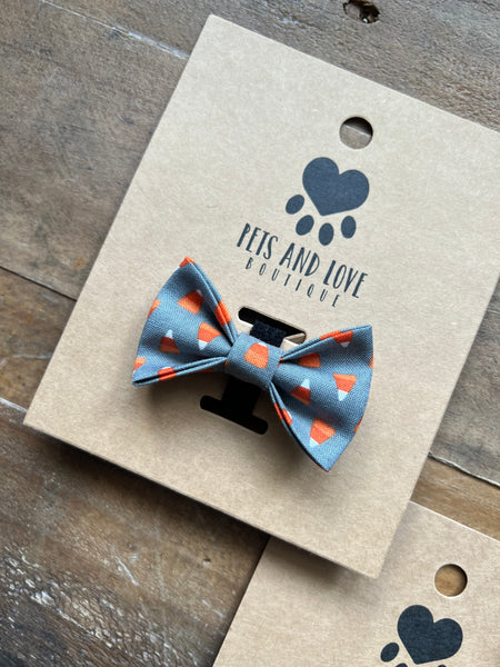 Gray background with tiny Candy corns pattern pet bow tie