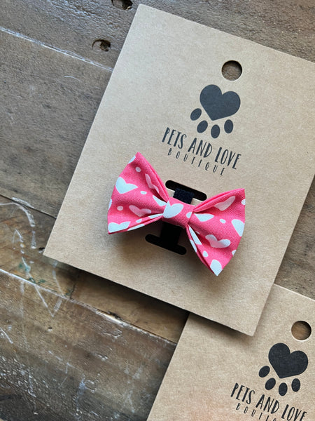 Valentines Hearts and Polka Dots Dog Bow Tie