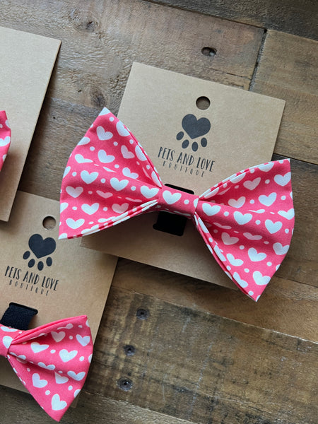 Valentines Hearts and Polka Dots Dog Bow Tie