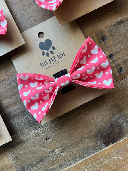Valentines Hearts and Polka Dots Dog Bow Tie
