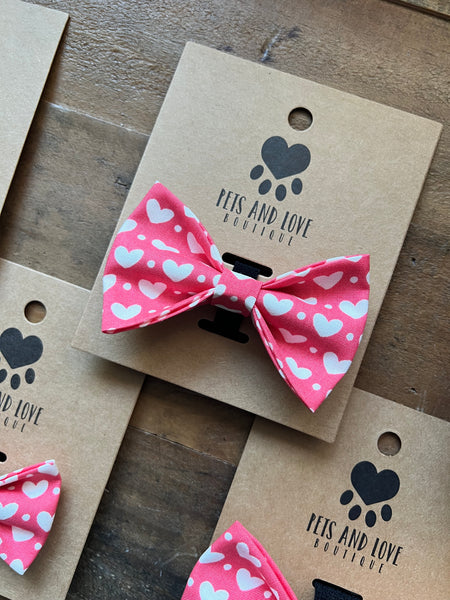 Valentines Hearts and Polka Dots Dog Bow Tie