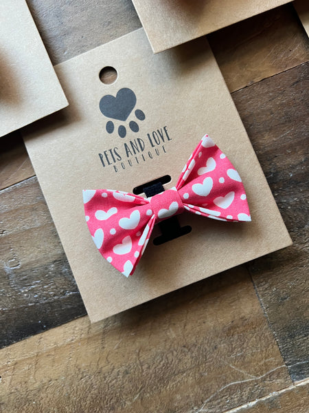 Valentines Hearts and Polka Dots Dog Bow Tie