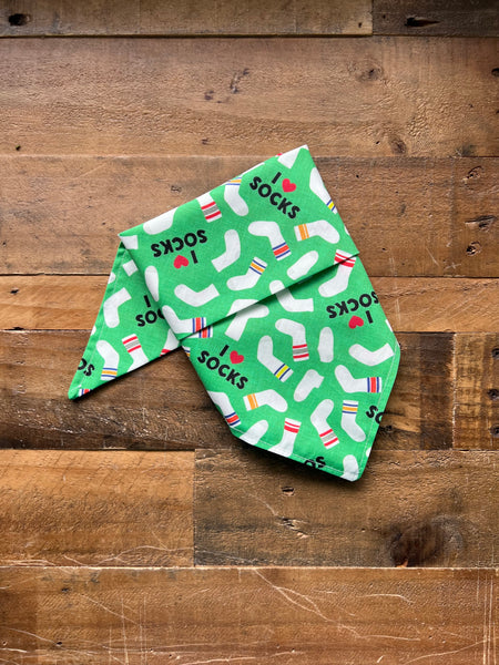 I Love Socks Dog Bandana Green