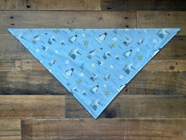 Seagulls, Puffins, and Penguins On A blue background dog bandana