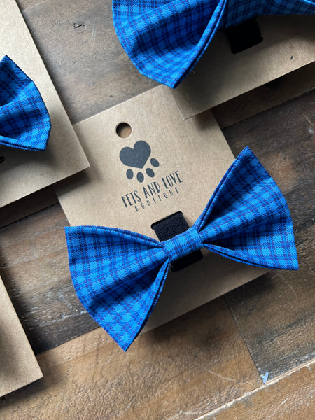 Dark Blue Plaid Dog Bow Tie
