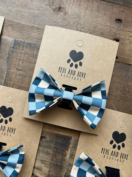 Blue Checkerboard Pet Bow Tie