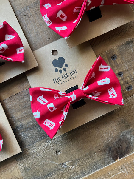 Valentines Love Notes Dog Bow Tie