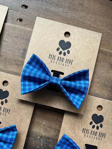 Dark Blue Plaid Dog Bow Tie