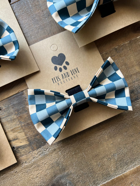 Blue Checkerboard Pet Bow Tie