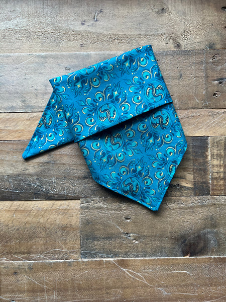 Turquoise and Gold Metallic Dragons Dog Bandana