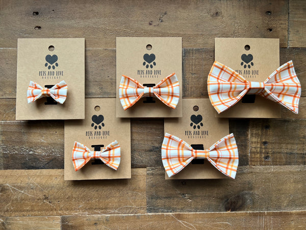 Orange and White Plaid Dog Bow Tie