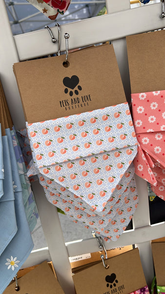 Peaches and Flowers Dog Bandana Light Blue Background